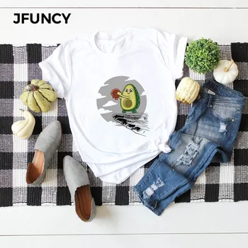 JFUNCY Vara Femei T-shirt 2020 Desene animate Drăguț Avocado Imprimare Tricou Femei Plus Dimensiune Bumbac , Maneca Scurta Femei Tee Topuri