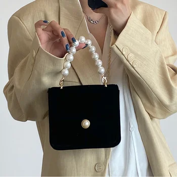 Femei de moda sac mic lanț clapa corp cruce fata messenger geanta de umar perla de sex feminin de epocă sac de drăguț negru yurr22