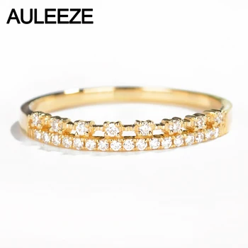 AULEEZE 0.17 ctw Real Diamante Naturale 18k 750 Aur Galben Inele de Nunta Rând Dublu Diamant Benzile Pentru Femei Aniversare Bijuterii
