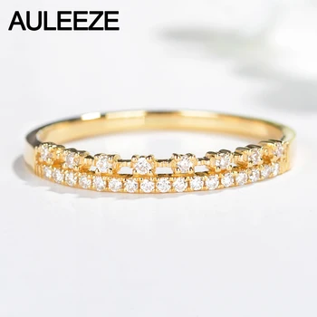 AULEEZE 0.17 ctw Real Diamante Naturale 18k 750 Aur Galben Inele de Nunta Rând Dublu Diamant Benzile Pentru Femei Aniversare Bijuterii