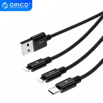 ORICO UTS2 3 în 1 Cablu USB pentru iPhone Rapid de Încărcare și Cablu de Date pentru Samsung, Xiaomi, Huawei, cu 2 corpuri de Iluminat & 1 Interfață de Tip C