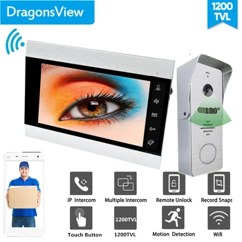 【Unghi larg】Dragonsview 7 Inch, Video interfon Wireless Video Interfon Wifi Inteligent ISO Android 2.3 mm Obiectiv rezistent la apa Record