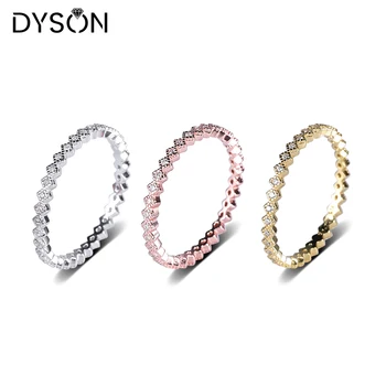 Dyson 925 Sterling Silver Ring Moda Delicate care pot fi stivuite Placare cu Aur Zircon Clar Nunta Trupa Inele Pentru Femei Bijuterii coreeană
