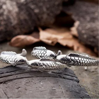 Noua Creatie Rafinat Drăguț Pește Etnice Stil Retro Bijuterii Bratari Argint 925 Pesti Dublu Pește Brățări B49