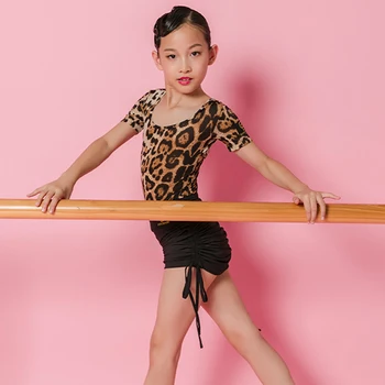 Leopard de Dans latino Topuri Pentru Fete Latina Ballroom Practică Purta rochii Dans, Costume de Dans de la Robinet Purta Copii Costum de Scena JL1595