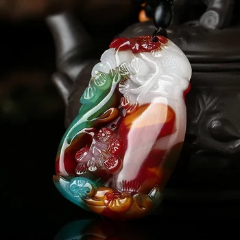Naturale sange pandantiv din jad Sculptat de Mână vaza pandantiv colorate de jad pace și siguranță Ruyi bijuterii jad