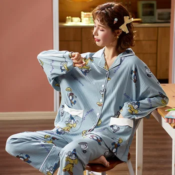 2020 Femei Pijamale de Toamna cu Maneca Lunga din Bumbac Pur Sleepwear Turndown Guler Dulce Drăguț Prințesă în aer liber în Stil Femme Homewear NOI