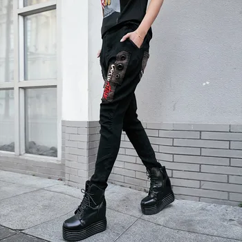 Max LuLu Primăvară Stil Coreean Fete Punk Pantaloni Harem Pentru Femei Broderie Blugi Negri Mujer Streetwear Femeie Pantaloni Din Denim Plus Dimensiune