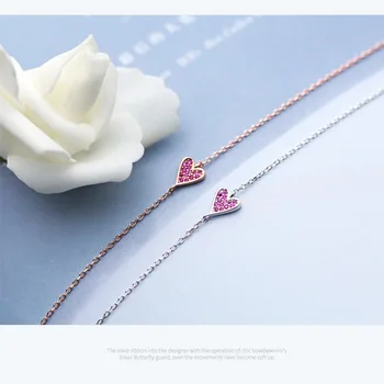 Trustdavis Minimalist Argint 925 Moda Romantic Pink CZ Inima Brățară Pentru Femei Petrecerea de Nunta Bijuterii Fine DS567