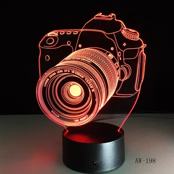 Noutatea Canon aparat de Fotografiat 3D Lampă cu LED-uri de Putere a Bateriei Atinge Lumina 7 Culori Schimbare USB Masă Lumină de Noapte Noptiera Decor AW-198