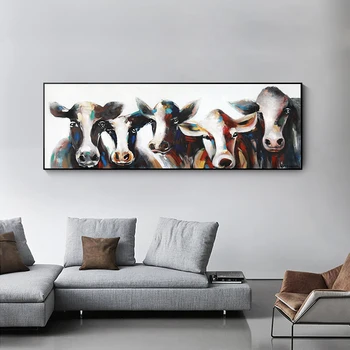 Modern Abstract pictură în ulei Originale de cinci vaci pe Panza, Postere si Printuri de Arta de Perete Pictura pentru Camera de zi Decor Acasă