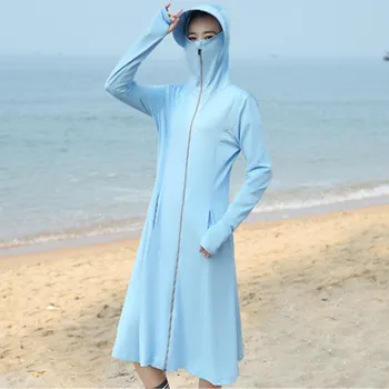 UHYTGF de modă în aer liber subțire de protecție solară imbracaminte femei Anti-UV Respirabil vara jacheta cu gluga matase de gheață plajă haine lungi 863