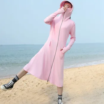 UHYTGF de modă în aer liber subțire de protecție solară imbracaminte femei Anti-UV Respirabil vara jacheta cu gluga matase de gheață plajă haine lungi 863