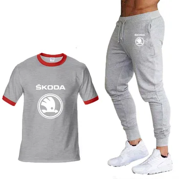 2020 Noua Moda de Vara Barbati Tricouri Auto Skoda Logo-ul de Imprimare Casual de Bumbac de înaltă calitate pentru Bărbați tricou+pantaloni scurți costum 2 buc