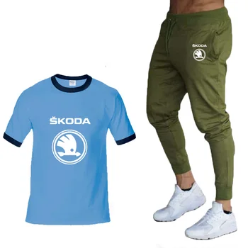 2020 Noua Moda de Vara Barbati Tricouri Auto Skoda Logo-ul de Imprimare Casual de Bumbac de înaltă calitate pentru Bărbați tricou+pantaloni scurți costum 2 buc