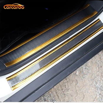 Carcardo 3D Fibra de Carbon Protector Mașină de Bara de Striptease Pragului de Ușă Protector Benzi Autocolant 3D Carbon Fibre de Cauciuc Moale Autocolant
