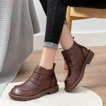GKTINOO Glezna Cizme din Piele pentru Femei Plat Platforma Cizme Scurte Doamnelor Pantofi Vintage de Toamna cizme de Iarna