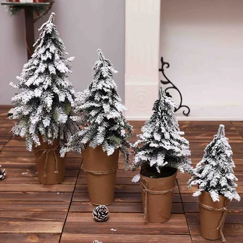 Crăciun simulare copac zăpadă flocking pom de Craciun mini desktop ornamente cadouri de vacanță acasă decorare ambarcațiuni copac plante