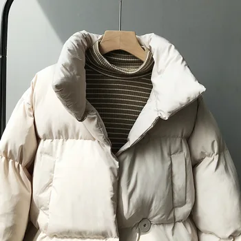 Leiouna Casual Îngroșa Solidă Guler Liber Feminin Bumbac Cald 2020 Femei De Moda De Zăpadă Parka De Iarnă Haină Călduroasă Poarte Îmbrăcăminte Exterioară