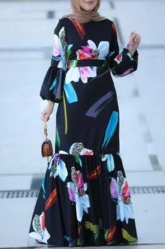 Satin Dubai Musulman Abaya rochie Jalabiya florale musulman Femeile Islamice Îmbrăcăminte Orientul Mijlociu Caftan Marocan arabă Turcia Halat