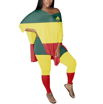 Femei Set Plus Dimensiune S-5xl Gradient Print V-Neck Tee Topuri Jogger Sweatpant Costum din Două Piese Set Sport Set de Potrivire Tinuta