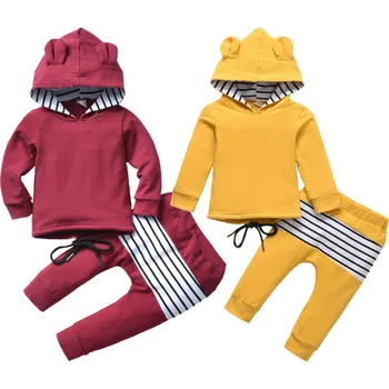 Hot de Moda Toamna Iarna Haine Set Pentru 0-5A Copil copii Copii Fată Băiat cu Glugă Topuri în Dungi, Pantaloni Trening Tinuta vestimentara