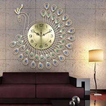 Mare 3D cu Diamante de Aur păun Ceas de Perete Metal Ceas pentru Acasă Decorare Camera de zi часы настенные DIY Ceasuri Ornamente 53x53cm