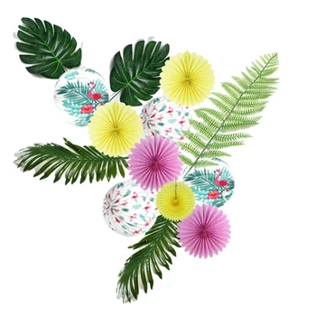 Vara Petrecere Hawaiian Set de Decorare 14pcs Flamingo Acordeon Felinare de Hârtie Și Frunze de Palmier Pentru Luau Plaja Temă Petrecere de Aniversare