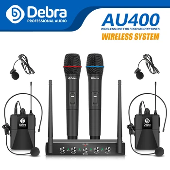Profesionale AU400 UHF Pro 4channel portabile sau Lavaliera & Cască wireless Portabil sistem de microfon pentru karaoke biserica petrecere