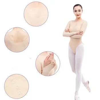 Adult Balet Tricou Femei Lapte de Matase cu Maneci Lungi de Culoare Nud Body Fete Dans, Gimnastică Lenjerie ropa de balet