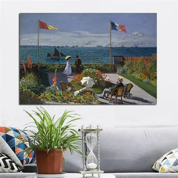 Claude Monet, Impresie Grădină Sainte-Adresse Peisaj Postere si Printuri Canvas Tablou Modern Poza Perete pentru Camera de zi