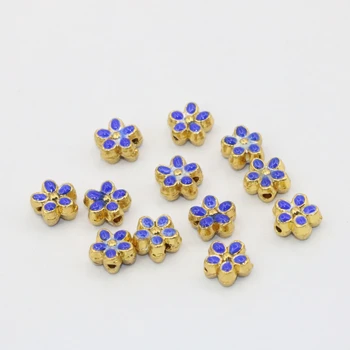 Prețul en-gros de 6mm farmece forma de floare albastră email de aur-culoare cloisonne accesorii margele distantiere 10buc diy constatările B2499