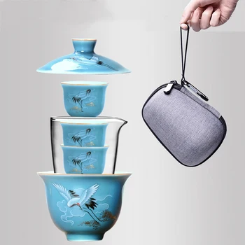 De Călătorie portabil Biroul de Acasă gaiwan Cani Ceramice Cu Sac de porțelan ceainic set Ceai după-amiază engleză seturi Set transport Gratuit