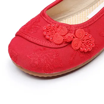Veowalk Chineză Nod Femei Tesatura De Bumbac Brodate Balerini Retro Casual Ladies Tradiționale Vechi Beijing Pantofi De Culoare Solidă