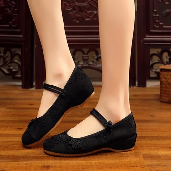 Veowalk Chineză Nod Femei Tesatura De Bumbac Brodate Balerini Retro Casual Ladies Tradiționale Vechi Beijing Pantofi De Culoare Solidă