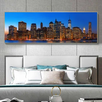 New York City Orizont de Noapte Peisaj de Tablouri Print pe Panza, Postere de Arta, Printuri și Manhattan View Imagini de Artă Decor Acasă