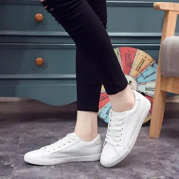 2020 nouă primăvară tenis feminino dantela-up pantofi albi femei PU Piele culoare solidă de sex feminin pantofi casual pantofi pentru femei pantofi sport albi