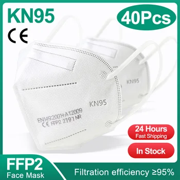 40pcs masca FFP2 KN95 măști de față mască facială maske proteja masca praf de gura masca de filtrare gripa ffp2mask kn95mask alb