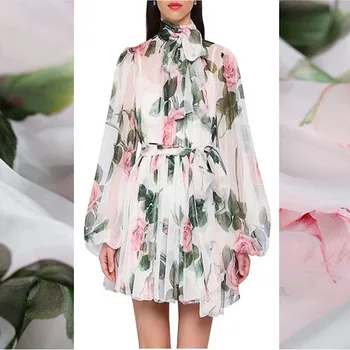 Tropical rose pictură digitală sifon tesatura de matase pentru rochie de vara ткань telas por metrou ț de cusut tela ткани stof tissus