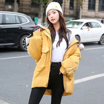 Cotday Bumbac Gros Scurt Broderie Vrac Cu Gluga Coreea Style Alb 2020 Nou Buzunarele Calde De Iarnă Pentru Femei Casual Parka Coat