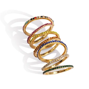 AOTEMAN argint 925 7 culori stiva pot fi stivuite fată de moda de proiectare femei bijuterii piatra curcubeu mix de culoare cz inel