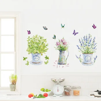 Tofok Acuarelă Fluture Buchet DIY Perete Autocolant Auto-adeziv Dulap de Bucătărie Decalcomanii Living Ușă Fereastră Decor Tapet