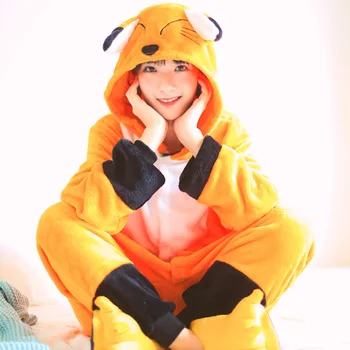 Flanel cald fox pijama Kigurumi fox maneca lunga cu gluga body-uri pentru adulti Întreaga una bucata animal pijamale kegurumi onsie