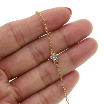 Noi de calitate de top de simplu delicată brățară de aur de culoare reglabil link-ul lanț singură rundă clar cz șirag de mărgele brățară bijuterii 15+4