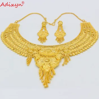Adixyn 2018 Dubai Colier și Cercei Set Bijuterii pentru Femei de Culoare de Aur de Bijuterii Etiopian/Arab/India Nunta/Petrecere Accesoriu N10078