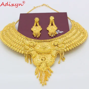 Adixyn 2018 Dubai Colier și Cercei Set Bijuterii pentru Femei de Culoare de Aur de Bijuterii Etiopian/Arab/India Nunta/Petrecere Accesoriu N10078