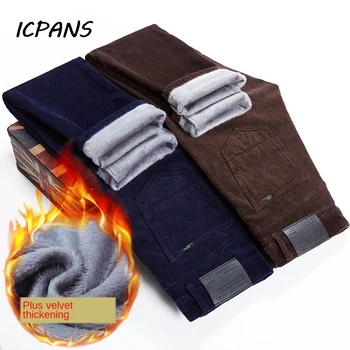 ICPANS Lână, Catifea, Pantaloni de Catifea Îngroșa Cald Iarna, Pantaloni Barbati Direct Slim Casual Pant 2020 Iarna