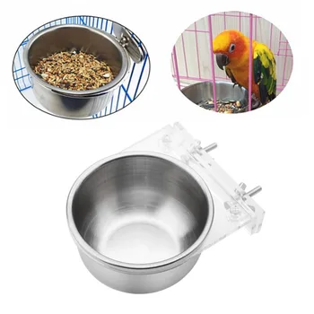 Din Oțel Inoxidabil Colivie Alimentare De Alimentare Cu Apă Castron + Rack Papagal Papagal Cusca Accesorii Papagal Feeder