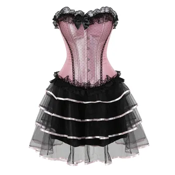 Sapubonva dantelă sexy corsete pentru femei plus dimensiune costume overbust burlesc corset si fusta set tutu corselet moda victoriană