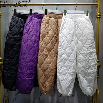 Toate-Potrivire a Două-Mod de Uzura Solid de Culoare Închisă Larg-Picior Reglabil Pantaloni de Bumbac Gros de Iarna Cald de Pantaloni de Bumbac